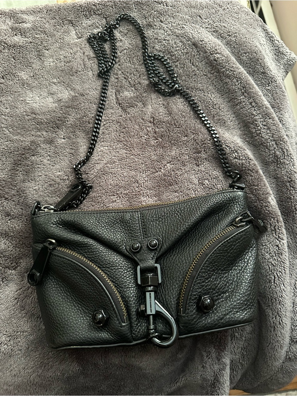 Rebecca Minkoff Black Pebbled Leather Chain Shoulder Crossbody Bag